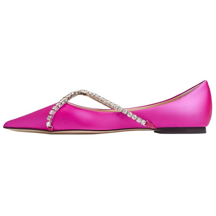(Women) Jimmy Choo Genevi Pointed Toe Slip-On Casual Shoes Women’s Pink GENEVIFLATBGH Pink Color