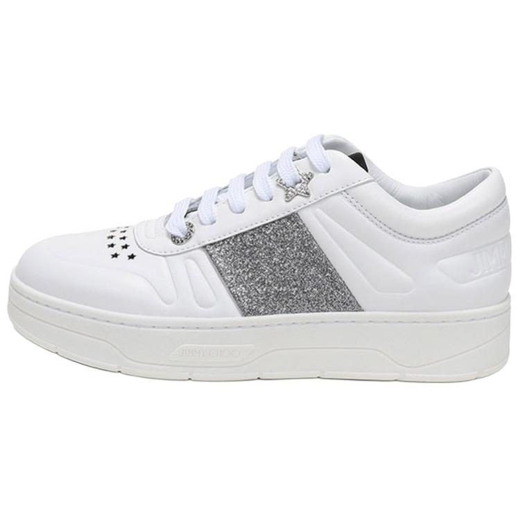 (Women) Jimmy Choo Hawaii Women’s White Silver Sequin Leather Low-Top Fashion Sneakers HAWAIIFFAF White