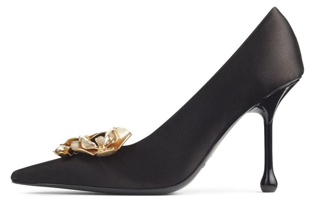 (Women) Jimmy Choo Ixia Black Crystal Floral Lambskin Stiletto Heels 9.5cm . IXIA95BGU Black