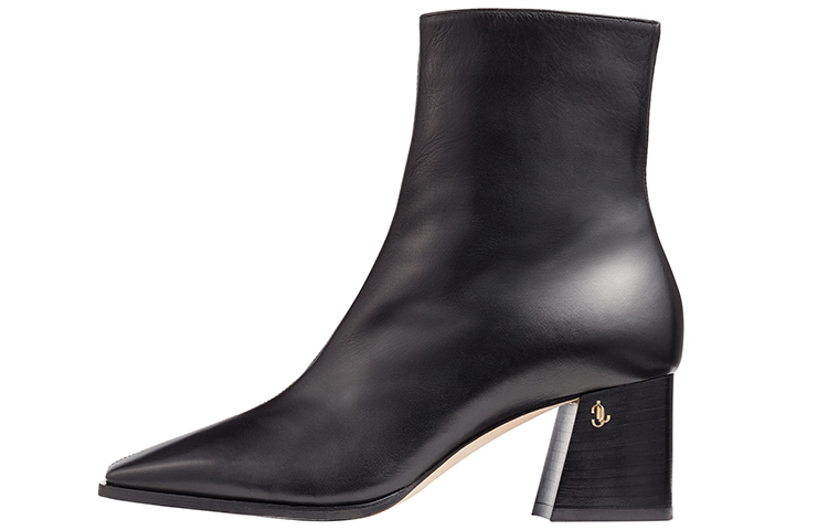 (W) Jimmy Choo JC Logo Embellished Grained Leather Block Heel Ankle Boot 'Black'