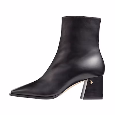 (W) Jimmy Choo JC Logo Embellished Grained Leather Block Heel Ankle Boot 'Black'