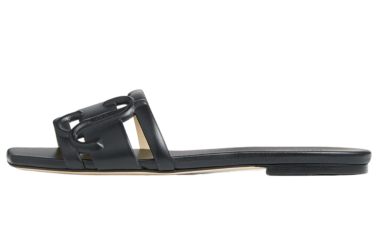 (Women) Jimmy Choo JC Monogram Nappa Leather Slide Sandals Women Black LARANFLATNPX Black