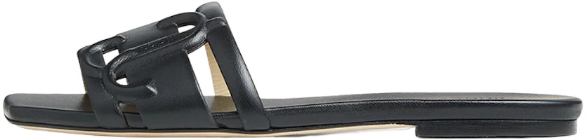 (Women) Jimmy Choo JC Monogram Nappa Leather Slide Sandals Women Black LARANFLATNPX Black (Women) Jimmy Choo JC Monogram Nappa Leather Slide Sandals Women Black LARANFLATNPX Black