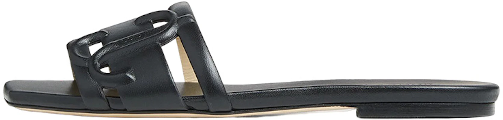 (Women) Jimmy Choo JC Monogram Nappa Leather Slide Sandals Women Black LARANFLATNPX Black Buy (Women) Jimmy Choo JC Monogram Nappa Leather Slide Sandals Women Black LARANFLATNPX Black