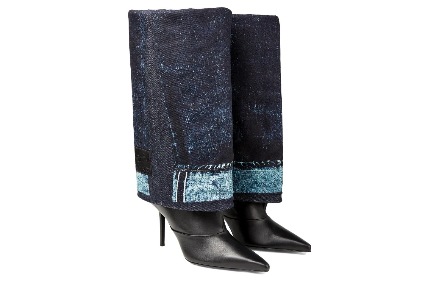 Shop (W) ジミーチュウ ジャンポールゴルチエ レザーコンフォートスリップオンハイブーツ ''ブルー'' JCXJPGCUFFOTKNAJ0C8353