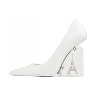 (W) Jimmy Choo Jean Paul Gaultier Leather Mule 'White Chunky Heel'