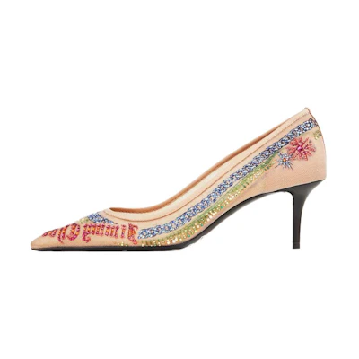 (W) Jimmy Choo Jean Paul Gaultier Mesh CMFT Slip-On Stiletto 'Beige'