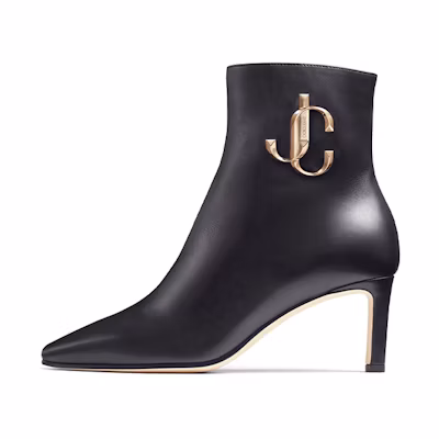 (W) Jimmy Choo Leather Ankle Boots 'Black' 'Gold Logo'