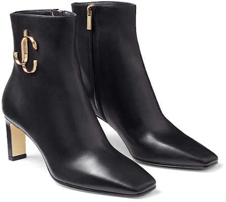 (W) 지미 추 가죽 앵클 부츠 '블랙' '골드 로고' MINONRI65clf010003 Order (W) 지미 추 가죽 앵클 부츠 '블랙' '골드 로고' MINONRI65clf010003