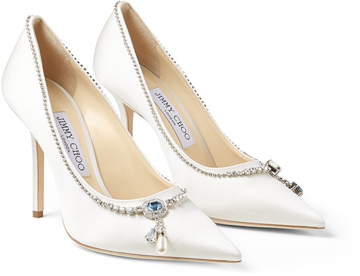 (Women) Jimmy Choo Love 100 'Ivory Satin Crystal Ankle Chain' LOVE100CNZ Order (Women) Jimmy Choo Love 100 'Ivory Satin Crystal Ankle Chain' LOVE100CNZ
