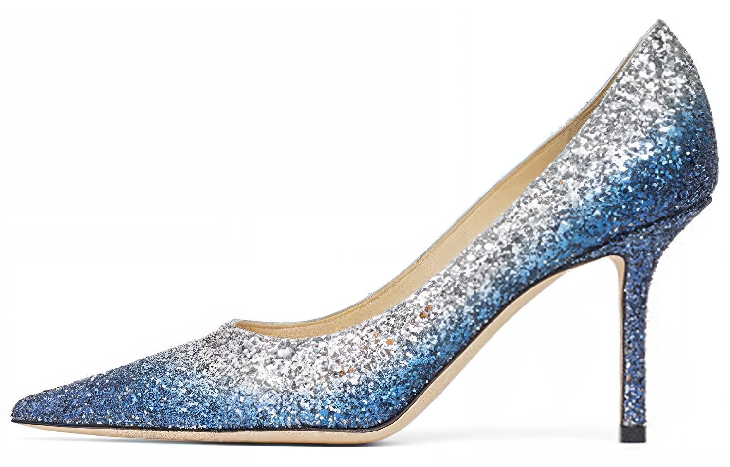 (Women) Jimmy Choo LOVE Silver Glitter Stiletto Heels 8.5cm Blue. LOVE85VKG Blue