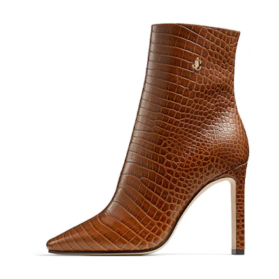 (W) Jimmy Choo Minori 100 Ankle Boots 'Embossed Leather Brown'