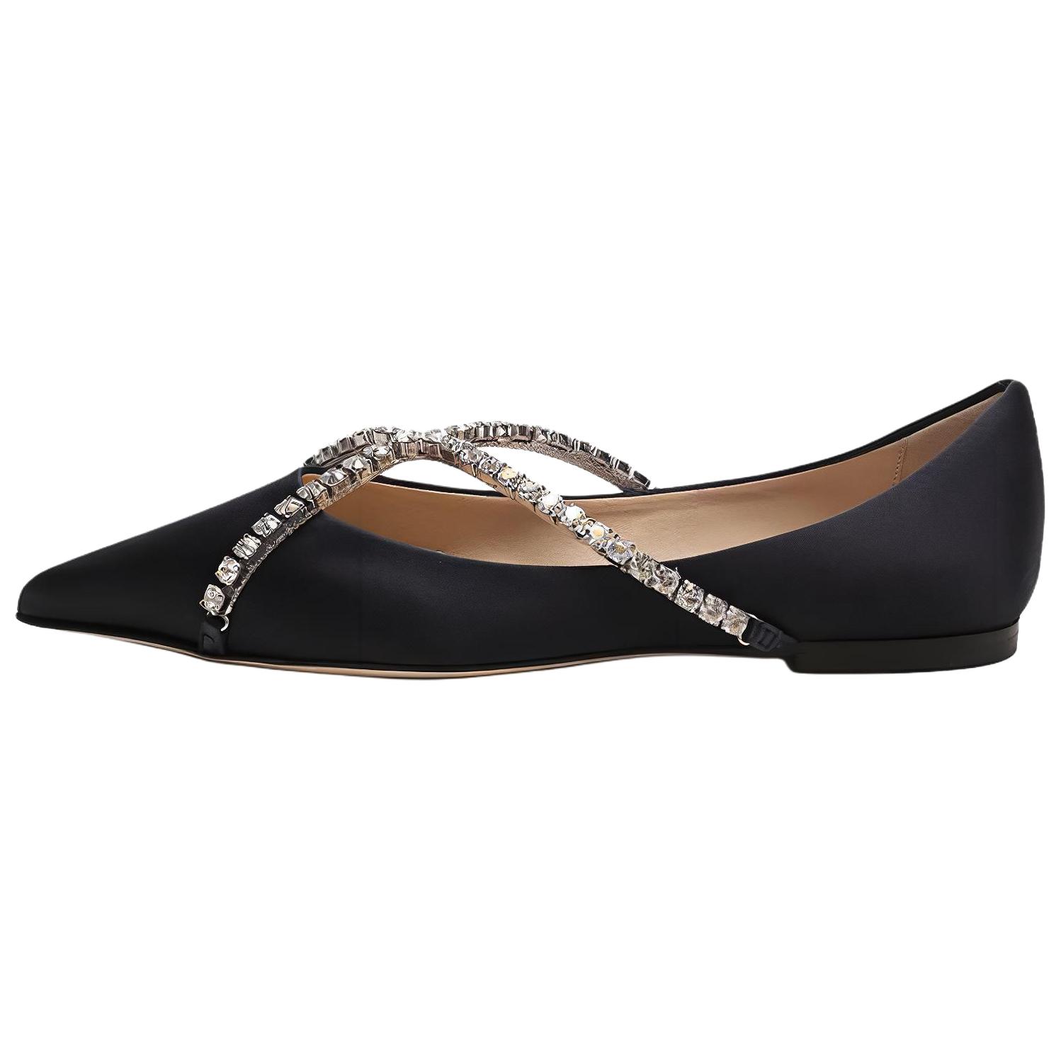 (Women) Jimmy Choo Navy Blue Pointed Toe Cross-Strap Flat Casual Shoes GENEVIFLATBGH Navy Blue