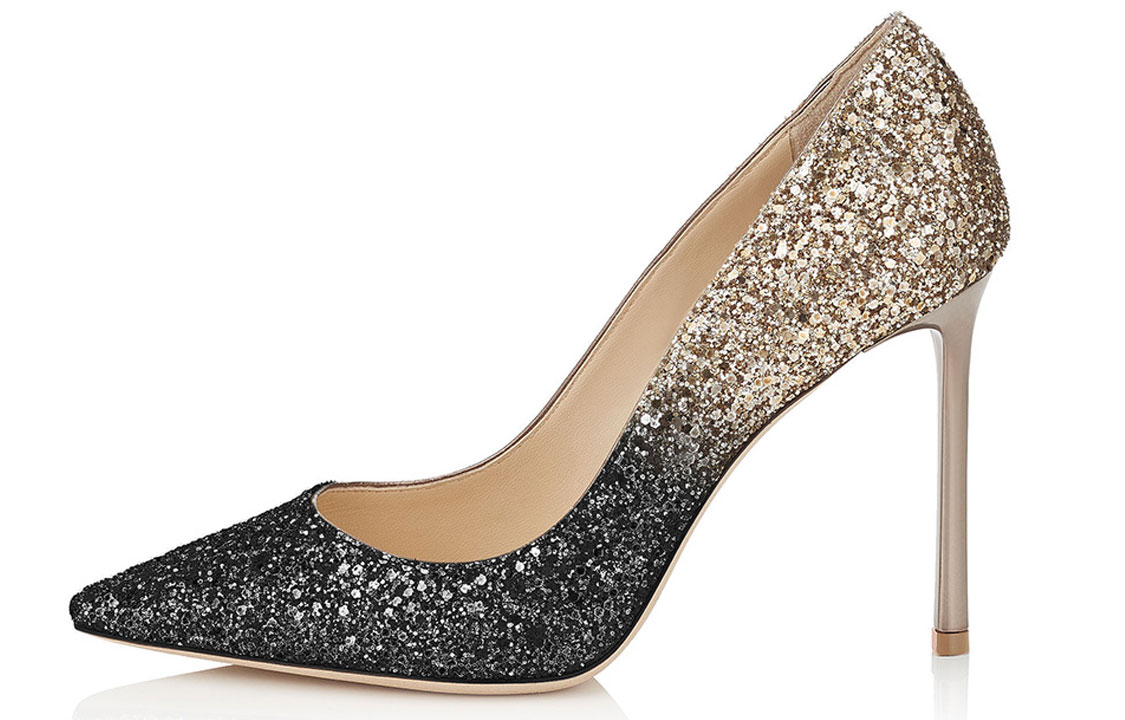 (Women) Jimmy Choo Romy 100 'Black Gold' ROMY100CGD-BLACKNUDE