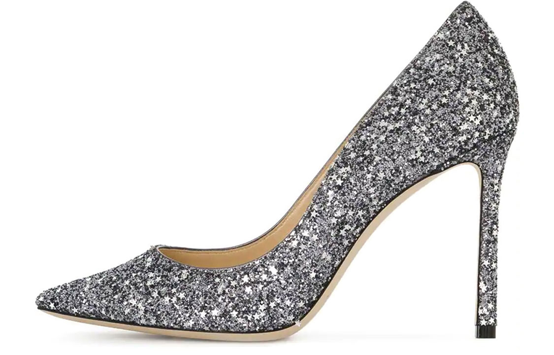 (Women) Jimmy Choo Romy 100 'Star Glitter Silver' ROMY100ARG-GUNMETALMIX