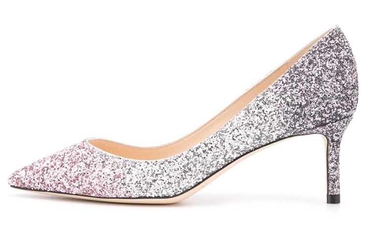 (Women) Jimmy Choo ROMY 60 Gradient Glitter Stiletto Heels Women’s Pink Silver ROMY60VNB Pink-Silver Gradient.