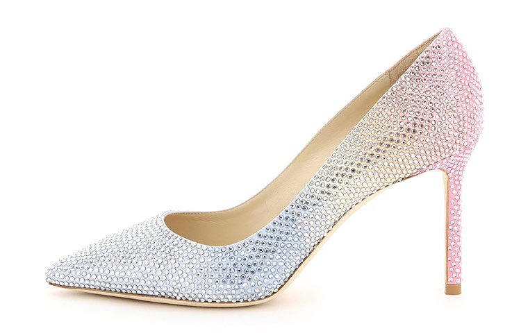(Women) Jimmy Choo ROMY 85 Gradient Rhinestone Stiletto Heels 8.5cm Pink Blue ROMY85ZYV Powder Blue