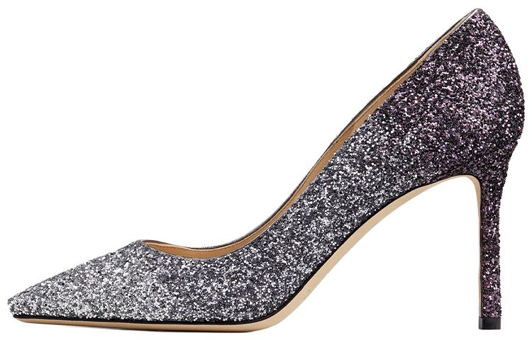 (Women) Jimmy Choo ROMY 85mm Silver Gradient Pointed-Toe Stiletto Heels for Women ROMY85VNB Silver Gray Gradient