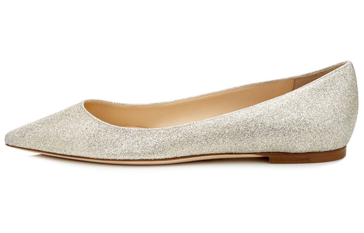 (Women) Jimmy Choo ROMY Flat Casual Shoes Platinum Color Trendy Comfort ROMYFLATDGZ Platinum Color