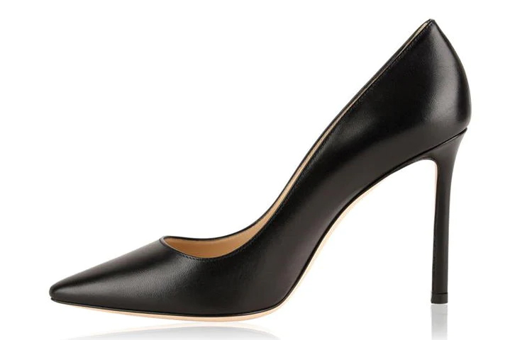 (Women) Jimmy Choo ROMY Leather Slip-On Stiletto Heels 10cm Black ROMY100KID Black Color