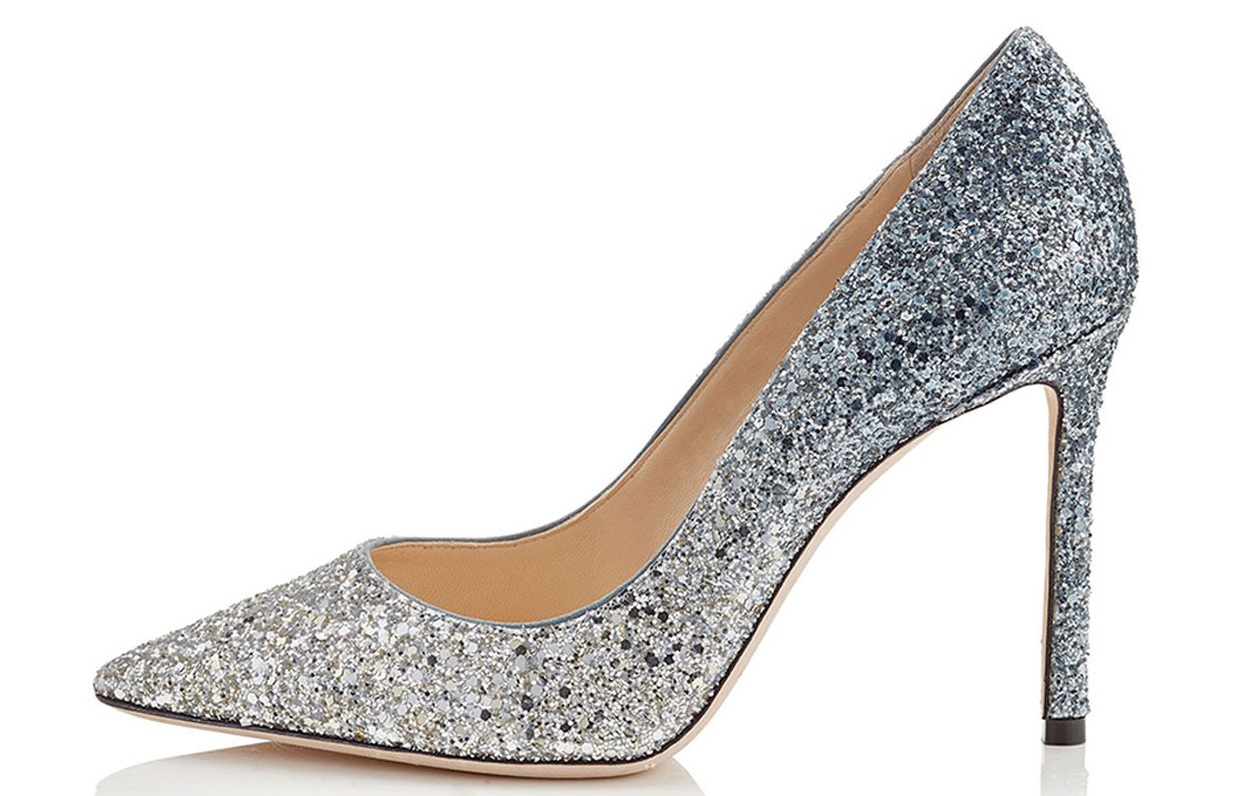 (Women) Jimmy Choo ROMY Pointed Toe Slip-On Stiletto Heels Shoes ROMY100BRE Silver Blue