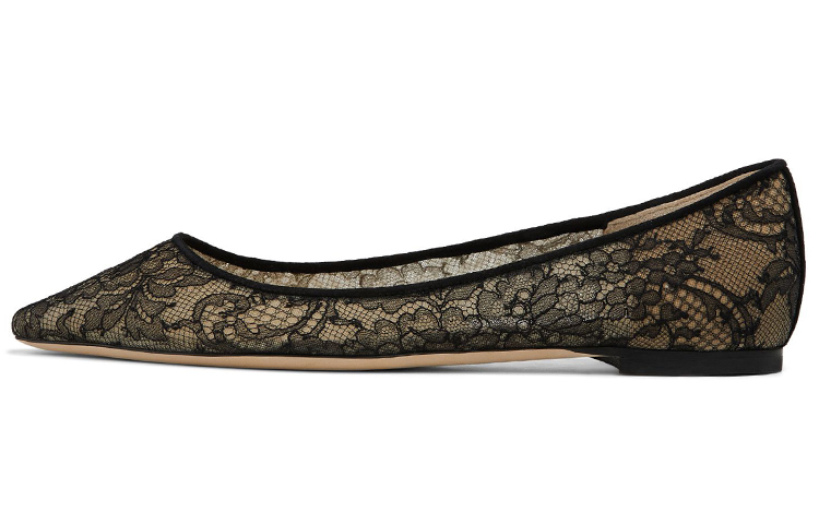 (Women) Jimmy Choo ROMY Shanti Floral Lace Casual Flats Black ROMYFLATXIA Black
