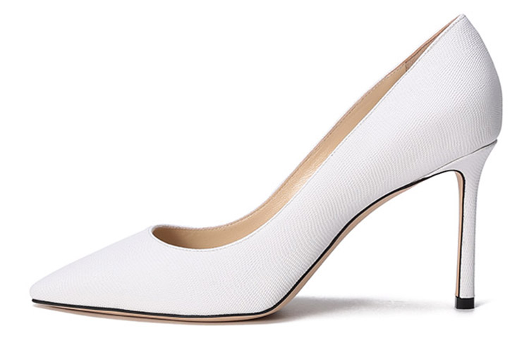 (Women) Jimmy Choo ROMY White Leather Pointed Toe Stiletto Heels for Women ROMY85BAX White