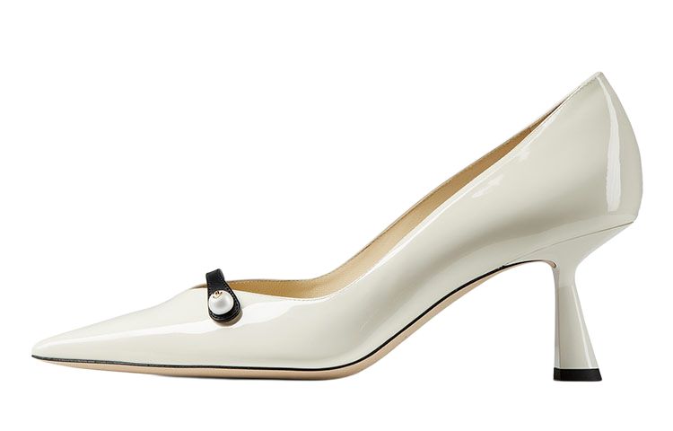 (Women) Jimmy Choo Rosalia Latte Patent Leather Pointed Toe 6.5cm Heels for Women. ROSALIA65PTZ White