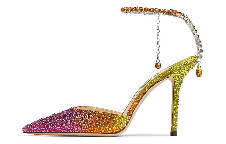 (Women) Jimmy Choo Saeda 100 Pink-Yellow Stiletto Heels - Elegant & Comfortable SAEDA100ZPJ Powder Yellow