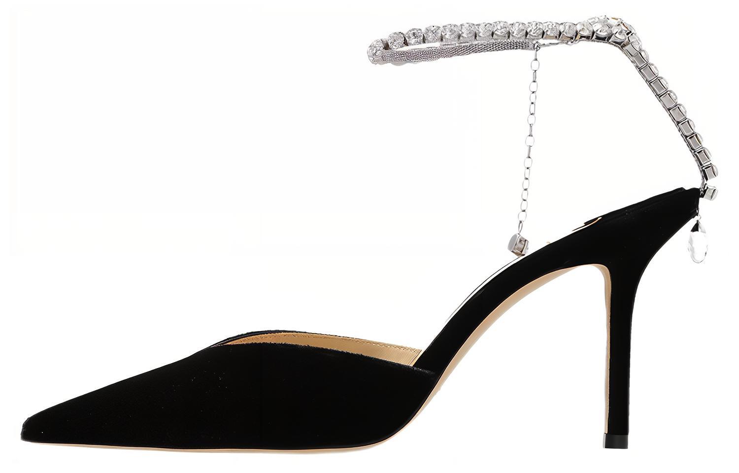 (Women) Jimmy Choo Saeda Black Suede Rhinestone Pointed Toe Heels 8.5cm Women SAEDA85ZOD Black