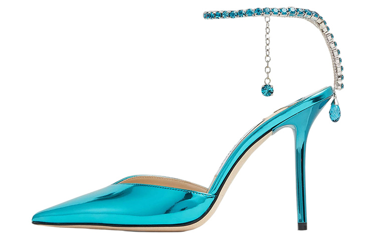 (Women) Jimmy Choo Saeda Malibu Blue Patent Leather Strap Stiletto Heels 10cm Women SAEDA100BAQ Blue