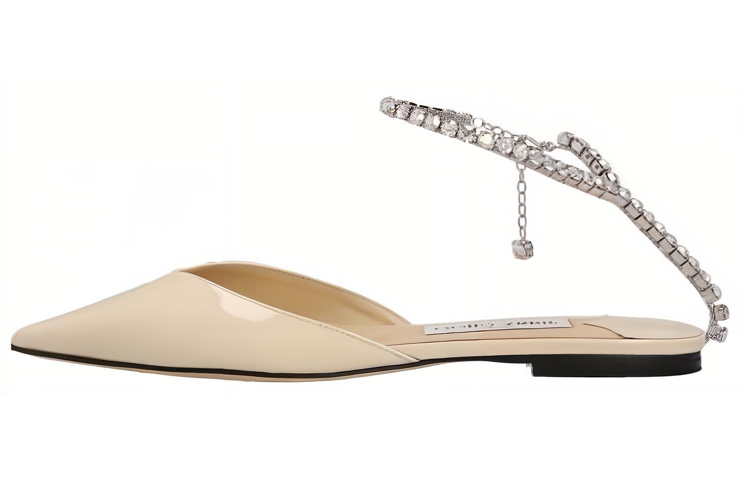 (Women) Jimmy Choo Saeda Pointed Toe Casual Flats White SAEDA FLAT BOB LINEN CRYSTAL White.