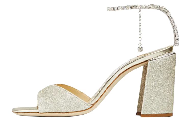 (Women) Jimmy Choo Saeda Silver Leather Buckled Square-Toe Heels 8.5cm Sandals SAEDASANDALBH85GJV0C6137 Platinum Color
