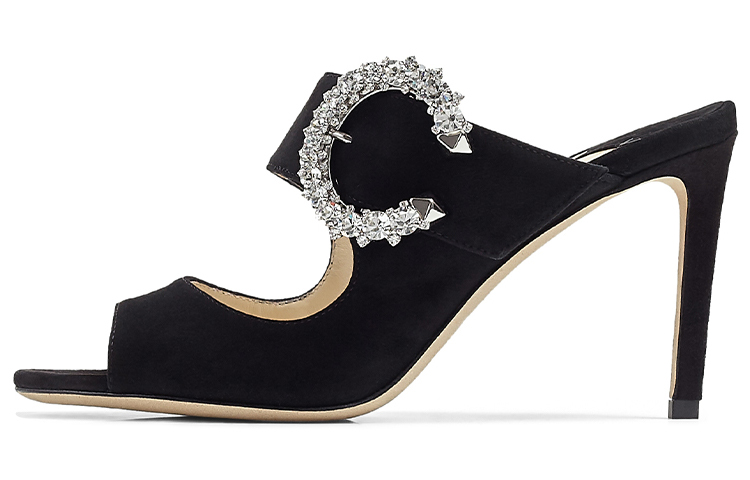 (Women) Jimmy Choo Saf 85 'Black High Heel Slides' SAF85SUE010003