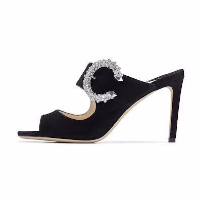(W) Jimmy Choo Saf 85 'Black High Heel Slides'