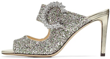 (Women) Jimmy Choo SAF 85 'Rough Glitter Fabric High Heel Slippers Silver' SAF85CGF (Women) Jimmy Choo SAF 85 'Rough Glitter Fabric High Heel Slippers Silver' SAF85CGF