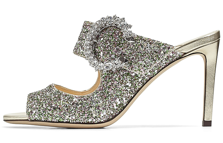 (Women) Jimmy Choo SAF 85 'Rough Glitter Fabric High Heel Slippers Silver' SAF85CGF