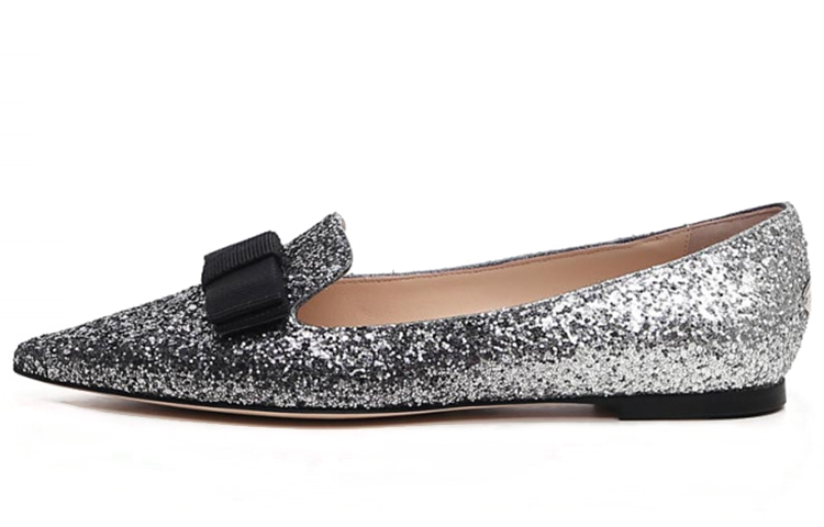(Women) Jimmy Choo Silver Black Bow Flat Fashion Casual Shoes GALAVX BANTHRACITE Silver
