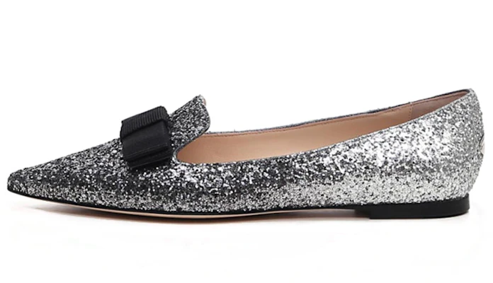 (Women) Jimmy Choo Silver Black Bow Flat Fashion Casual Shoes GALAVX BANTHRACITE Silver Buy (Women) Jimmy Choo Silver Black Bow Flat Fashion Casual Shoes GALAVX BANTHRACITE Silver