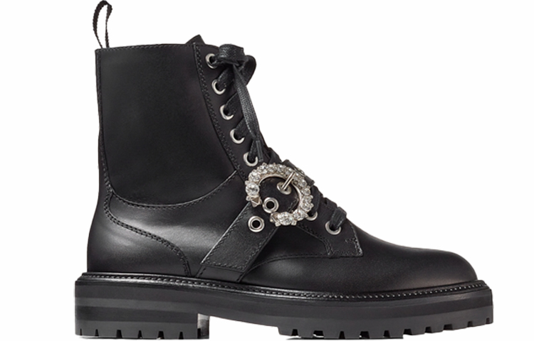 Lookbook (W) Bota Militar Jimmy Choo de Piel Suave con Hebilla de Cristal 'Negro' CORAFLATCRYSTALZXX/BLACK