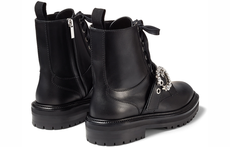 Shop (W) Bota Militar Jimmy Choo de Piel Suave con Hebilla de Cristal 'Negro' CORAFLATCRYSTALZXX/BLACK