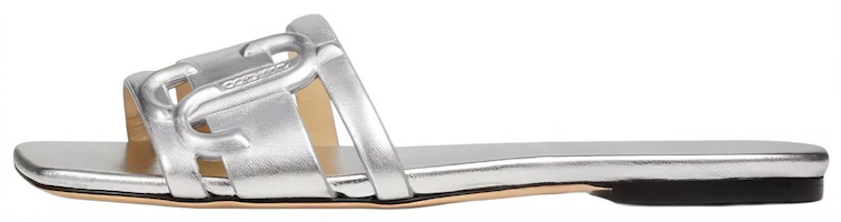 (Women) Jimmy Choo Square Toe Slip-On Sandals Women’s Silver LARANFLATTNM Silver (Women) Jimmy Choo Square Toe Slip-On Sandals Women’s Silver LARANFLATTNM Silver