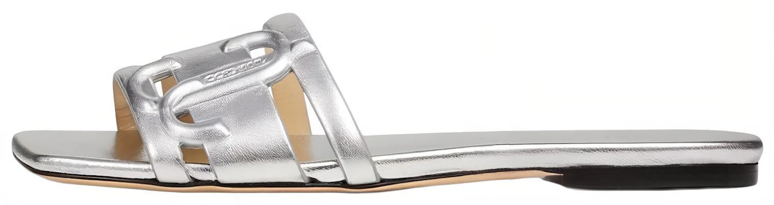 (Women) Jimmy Choo Square Toe Slip-On Sandals Women’s Silver LARANFLATTNM Silver Buy (Women) Jimmy Choo Square Toe Slip-On Sandals Women’s Silver LARANFLATTNM Silver