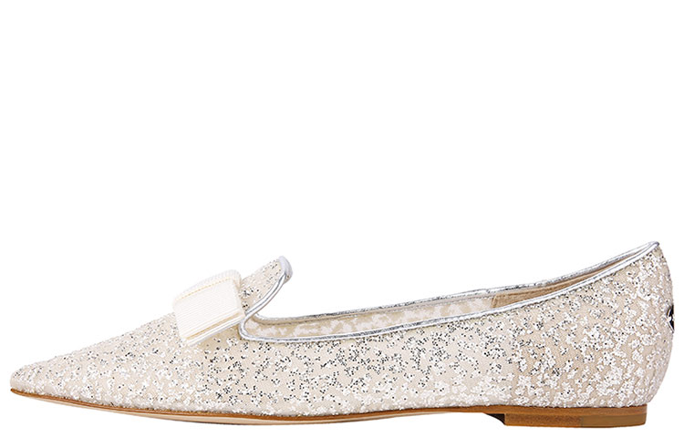 (Women) Jimmy Choo SS21 Silver Bow Pointed Toe Flats Fashion Shoes GALABBR Silver