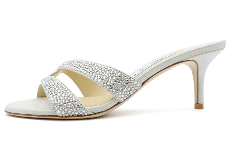 (Women) Jimmy Choo Tation Mid-Heel Sandals 'Shimmer White' TATIONCHAMPAGNE