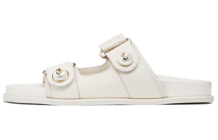 (Women) Jimmy Choo White Buckle Strap Flat Sandals Women’s FAYENCE SANDALS QM White