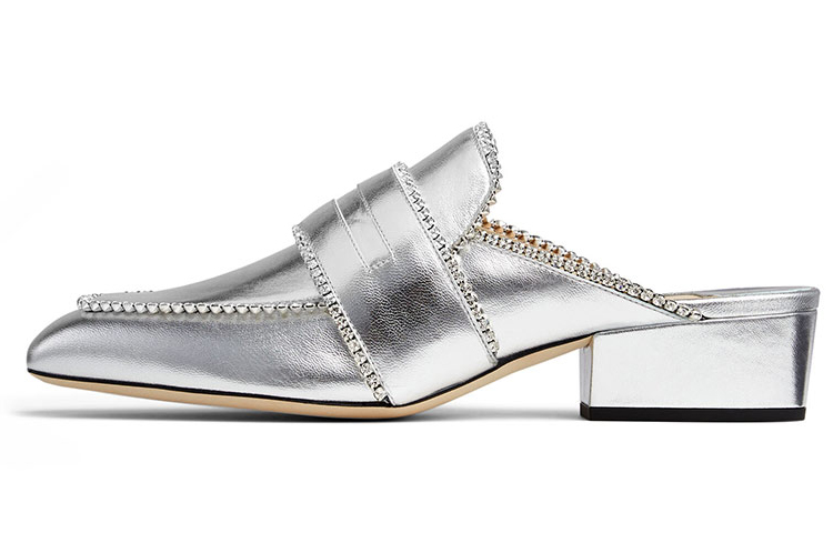 (W) Jimmy Choo YK-Bloafer Slides 'Metallic Leather White'