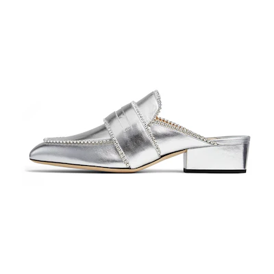 (W) Jimmy Choo YK-Bloafer Slides 'Metallic Leather White'