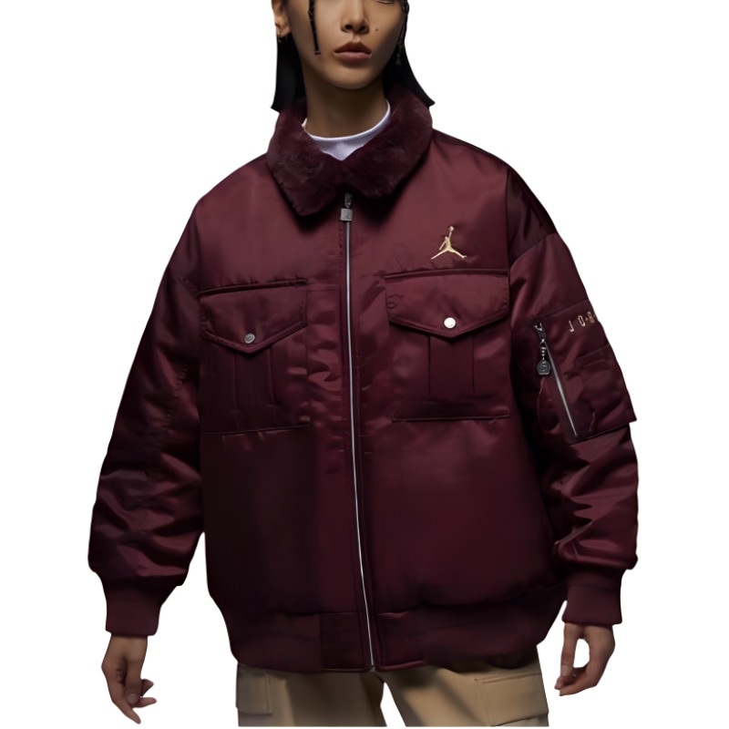 Shop (W) 乔丹酒红户外多口袋飞行夹克背部图案设计. FZ6449-619