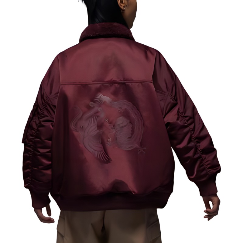 Purchase (W) 乔丹酒红户外多口袋飞行夹克背部图案设计. FZ6449-619